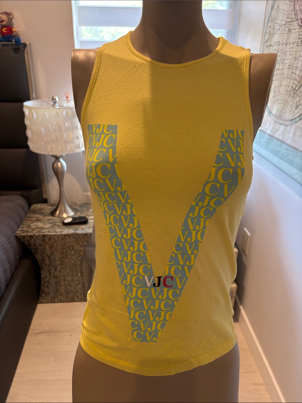 Versace Yellow Tank with Blue Logo V Motif